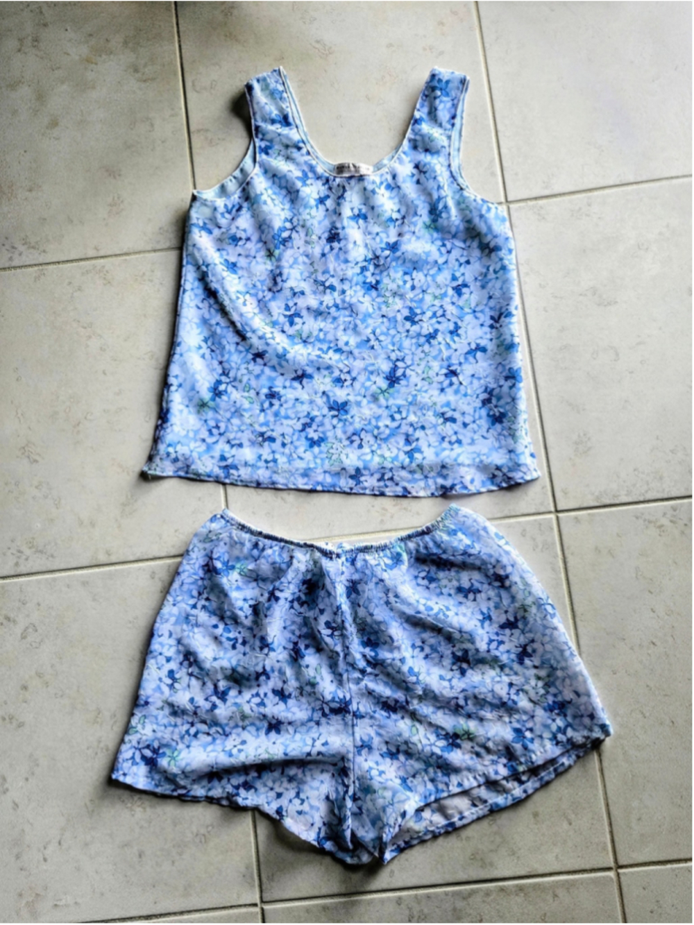 Morgan Taylor Blue Floral Chiffon Tank & Shorts Lounge Pajama Set L